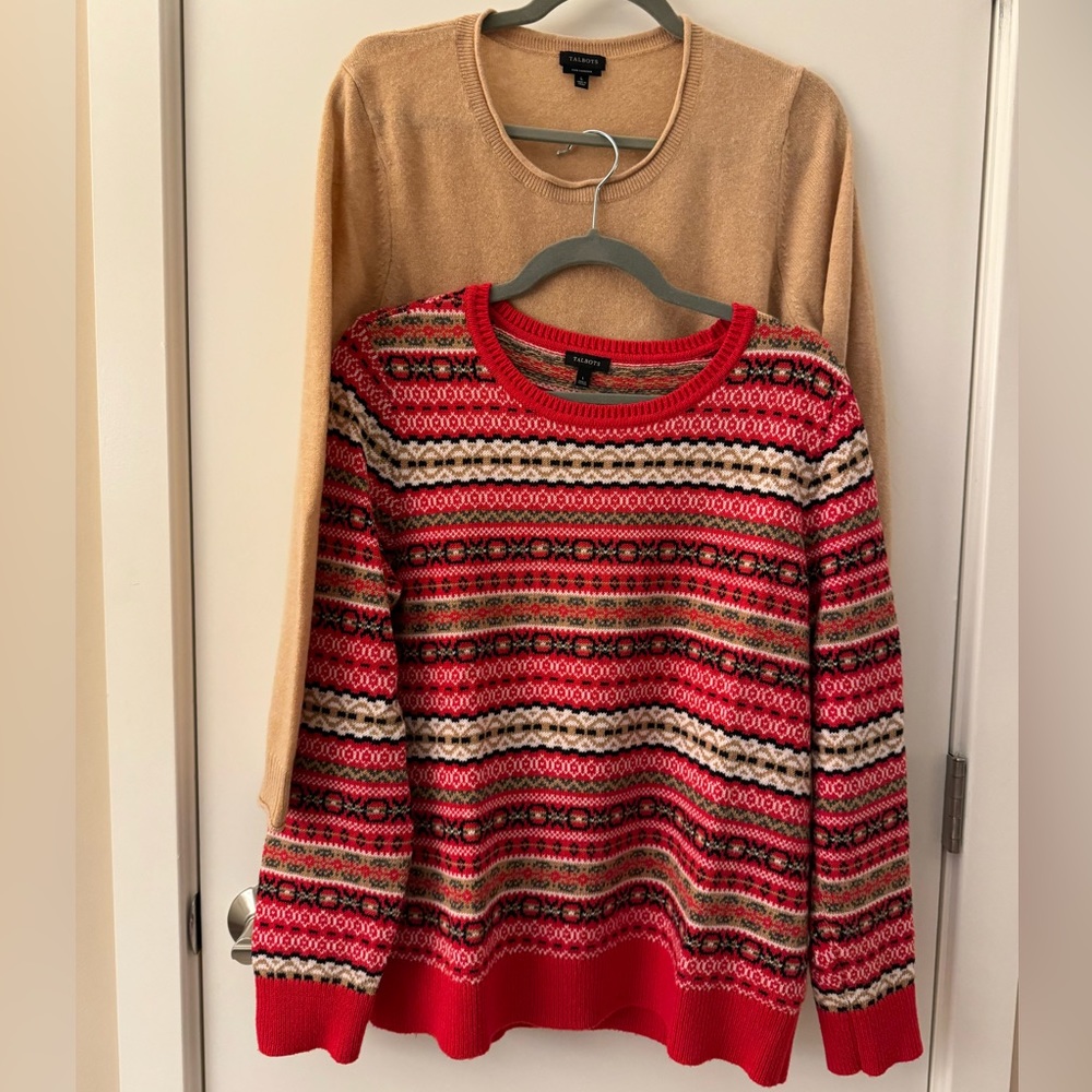 Bundle of 2 Talbots Size Large Sweaters. Fair Isle and Cashmere Crewneck.